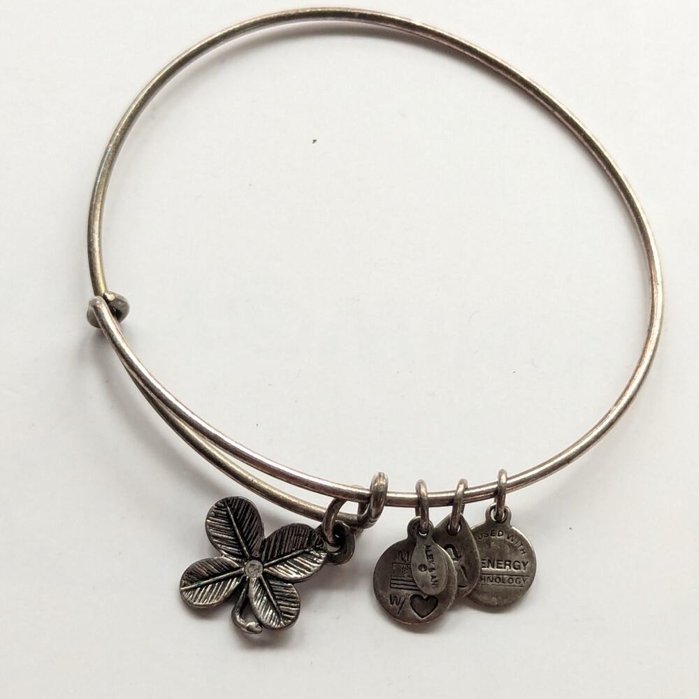 Alex And Ani Silver Tone Lucky 4 Leaf Clover Shamrock Bangle Layering Bracelet